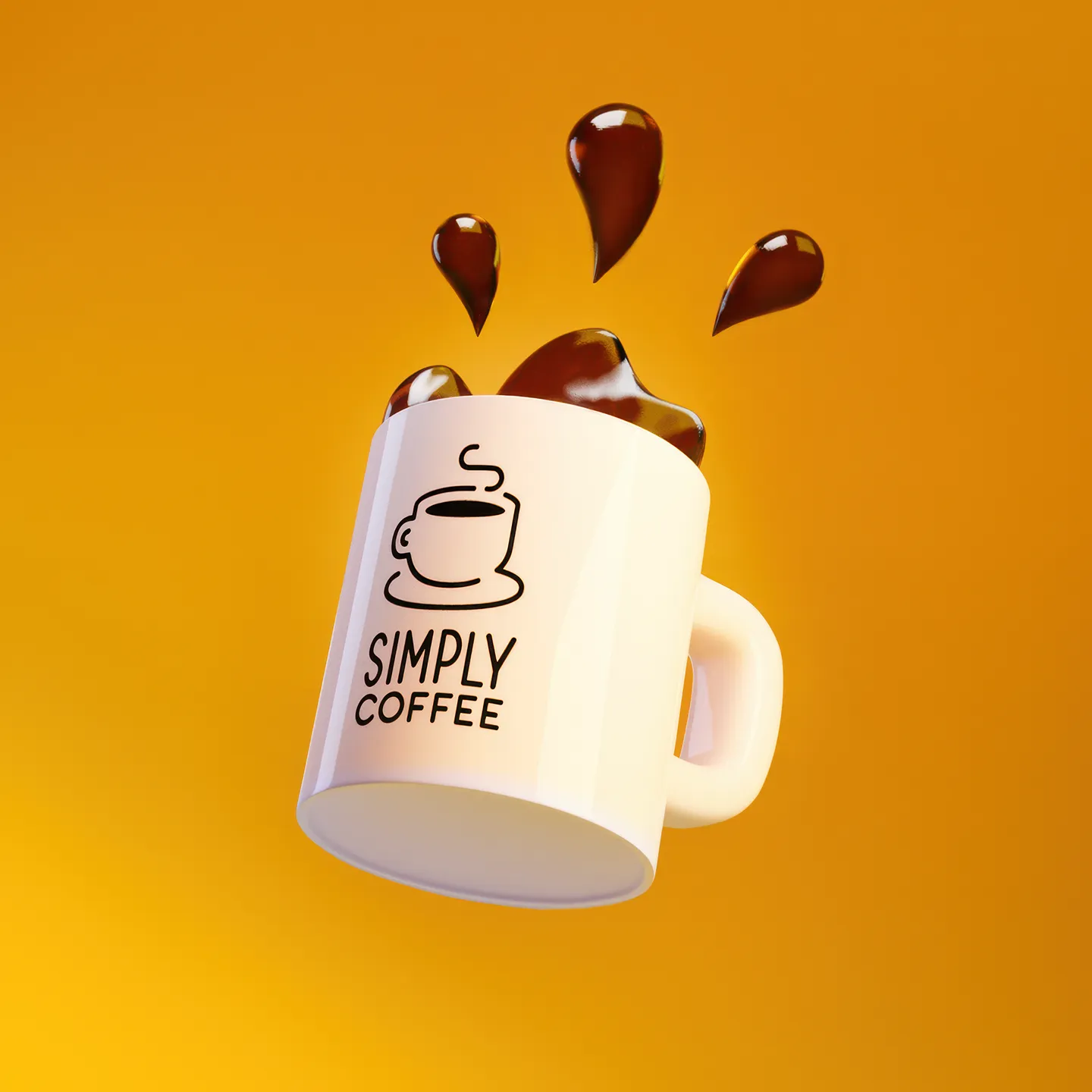 A 3D render of a coffee cup for a mock coffee brand.